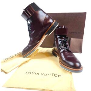 Louis Vuitton Men's Dark Whiskey Red Sword Leather Ankle Strap Boot Sz 8.5
